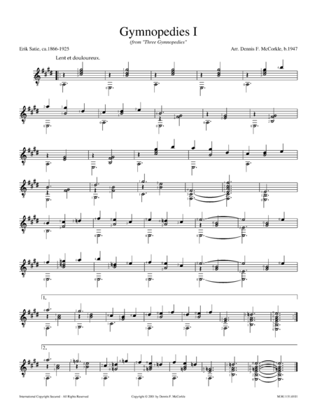 Free Sheet Music Gymnopedies I From Three Gymnopedies For Solo Guitar