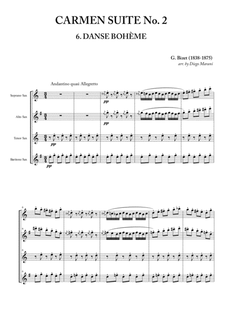 Gypsy Dance From Carmen Suite No 2 For Saxophone Quartet Sheet Music