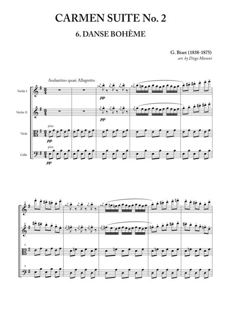 Gypsy Dance From Carmen Suite No 2 For String Quartet Sheet Music