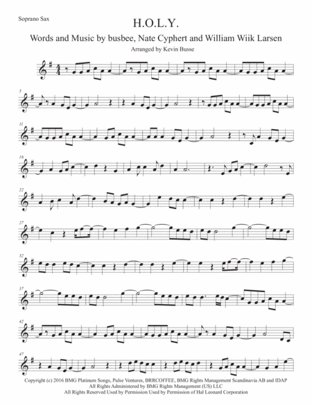 H O L Y Soprano Sax Sheet Music