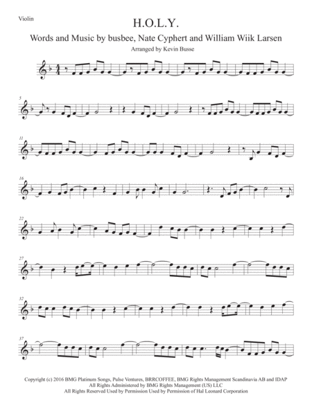 Free Sheet Music H O L Y Violin