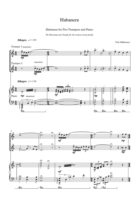 Habanera For Two Trumpets And Piano Sheet Music