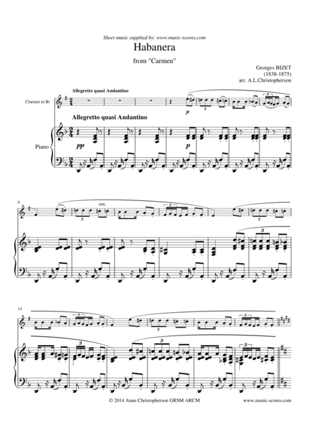 Habanera From Carmen Clarinet And Piano Sheet Music