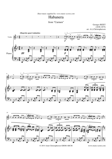 Habanera From Carmen Violin And Piano Sheet Music