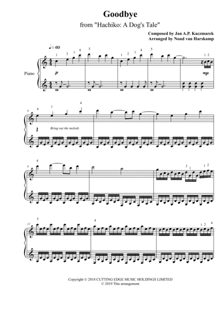 Hachiko A Dogs Tale Goodbye Piano Solo Sheet Music