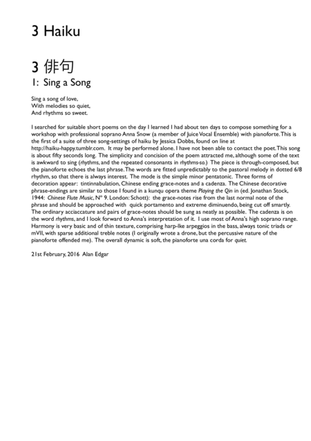 Haiku Sing A Song Of Love Sheet Music