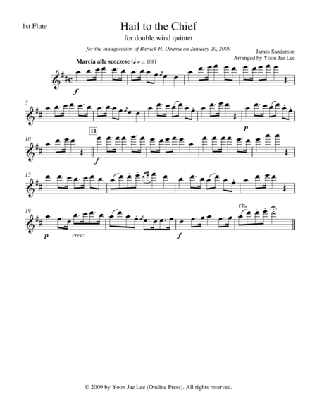 Free Sheet Music Hail To The Chief For Double Wind Quintet In D Major Arr Lee Set Of Parts