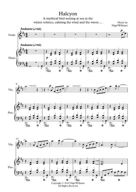 Free Sheet Music Halcyon For Violin And Piano