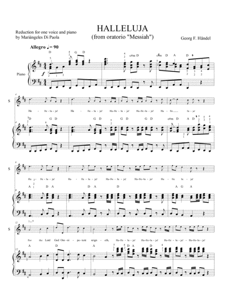 Haleluja From Oratorio Messiah By Georg F Handel Reduction For One Voice And Piano Sheet Music