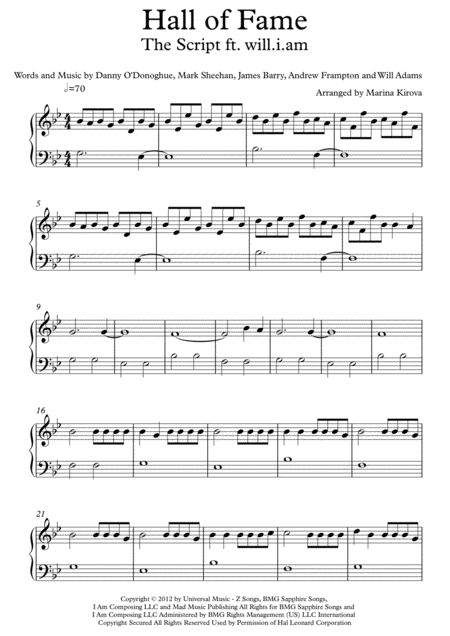 Free Sheet Music Hall Of Fame The Script Piano Easy To Read