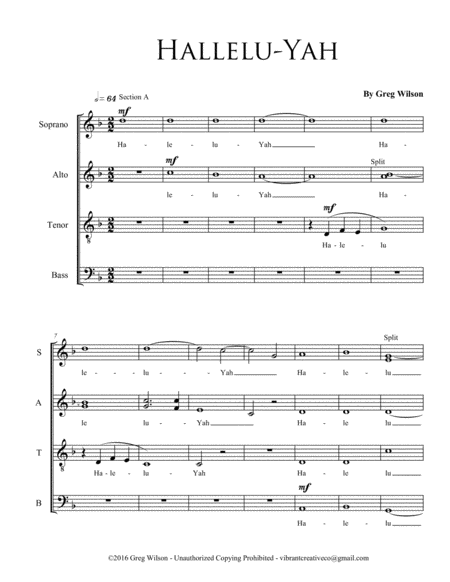 Free Sheet Music Hallelu Yah