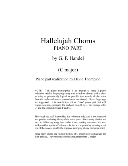 Halleluiah Piano Accompaniment In C Major Sheet Music