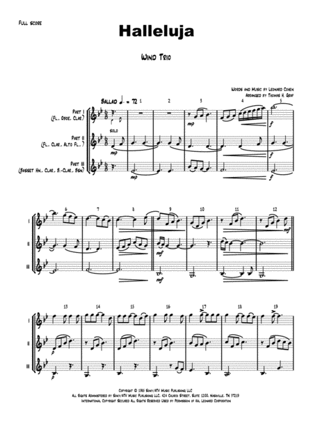 Free Sheet Music Halleluja Sophisticated Arrangement Of Cohens Classic Wind Trio