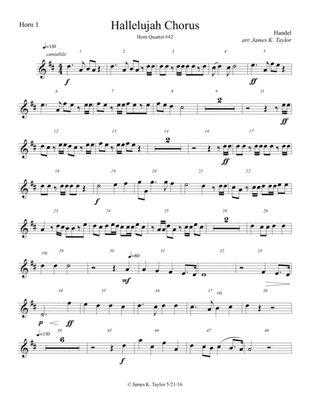 Hallelujah Chorus For Horn Quartet Sheet Music