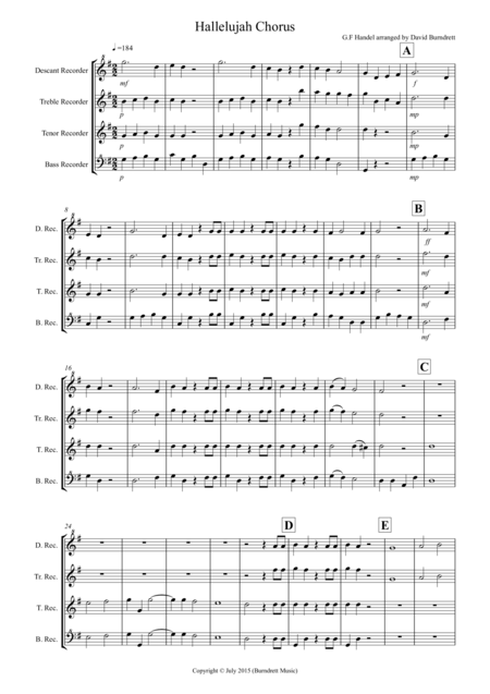 Free Sheet Music Hallelujah Chorus For Recorder Quartet