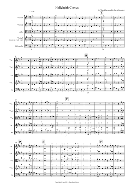 Hallelujah Chorus For String Quartet Sheet Music