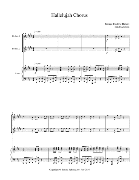 Hallelujah Chorus Treble Bb Instrument Duet Sheet Music