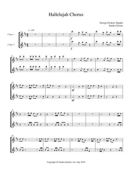 Hallelujah Chorus Treble C Instrument Duet Parts Only Sheet Music