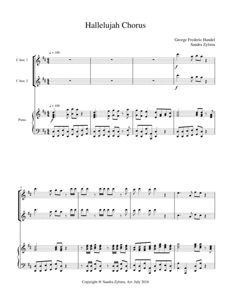 Free Sheet Music Hallelujah Chorus Treble C Instrument Duet