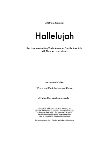 Free Sheet Music Hallelujah Double Bass Solo With Piano Accompaniment