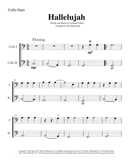 Hallelujah Easy Cello Duet 2 Cellos Sheet Music