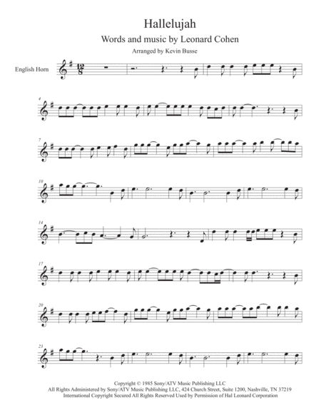 Hallelujah English Horn Sheet Music