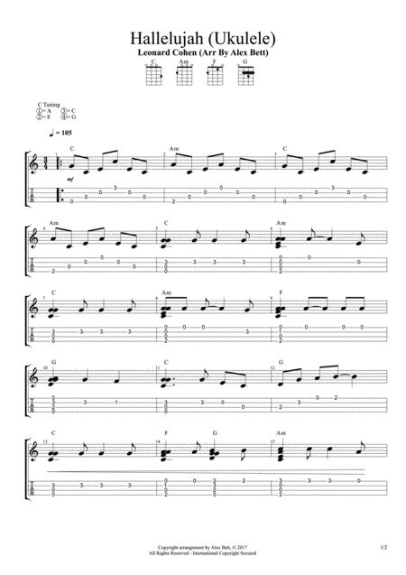 Hallelujah Fingerstyle Ukulele Sheet Music