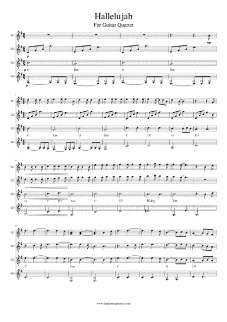 Hallelujah For Easy Guitar Ensemble Sheet Music