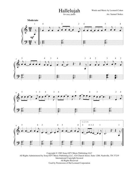 Hallelujah For Easy Piano Sheet Music