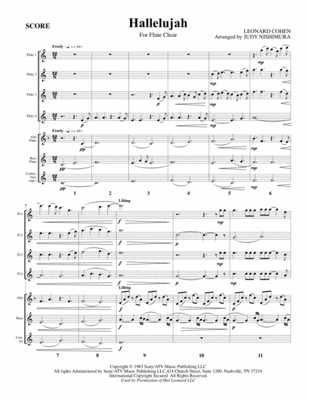 Free Sheet Music Hallelujah For Flute Choir