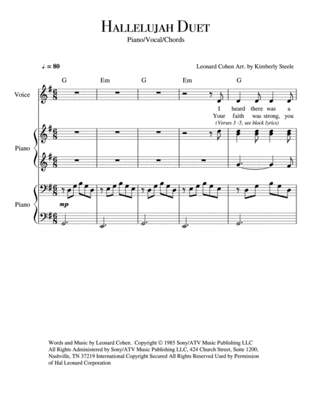 Hallelujah For Piano Duet 4 Hands Sheet Music