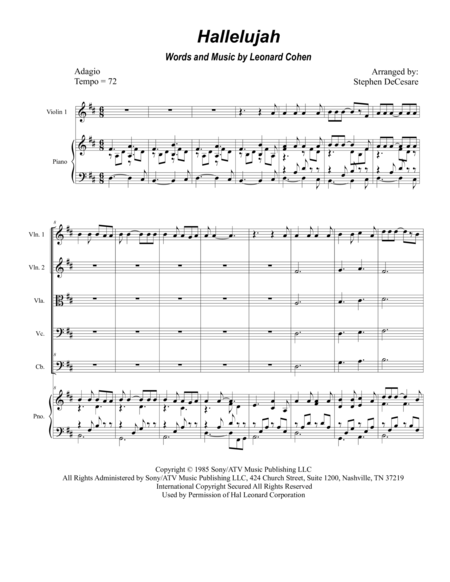 Free Sheet Music Hallelujah For String Orchestra