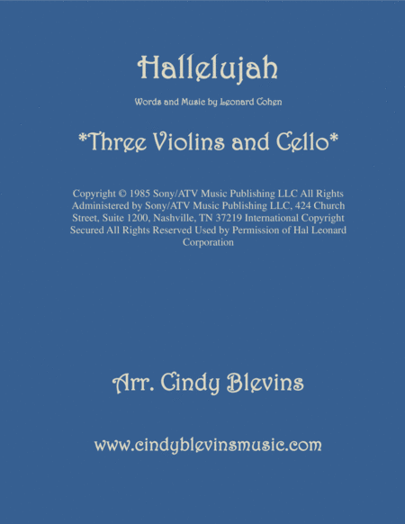 Free Sheet Music Hallelujah For Three Violins And Cello
