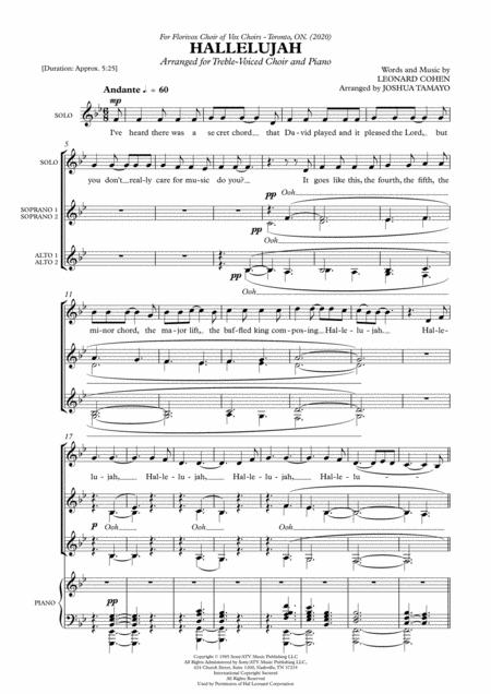 Hallelujah For Treble Voiced Ssaa Choir Piano Sheet Music