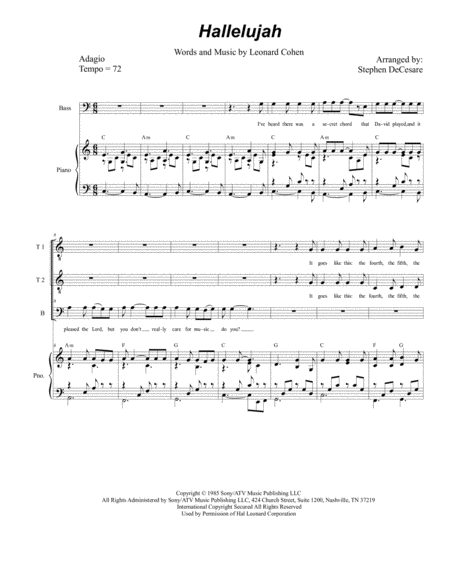 Hallelujah For Ttb Sheet Music