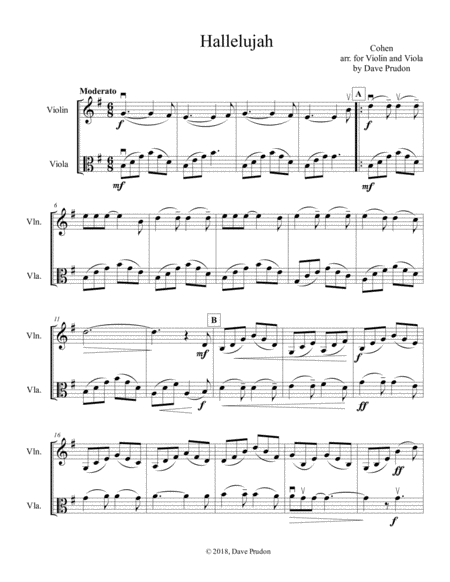 Hallelujah For Violin And Viola Sheet Music