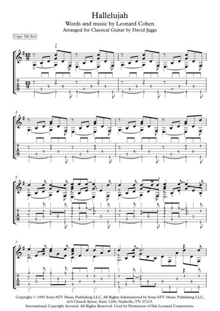 Hallelujah Including Tablature Sheet Music