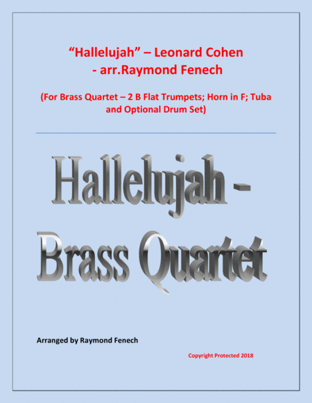 Hallelujah Leonard Cohen Brass Quartet 2 Trumpets Horn In F Tuba With Optional Drum Set Sheet Music