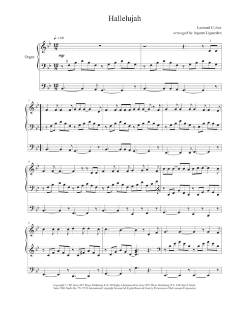 Hallelujah Organ Solo Sheet Music