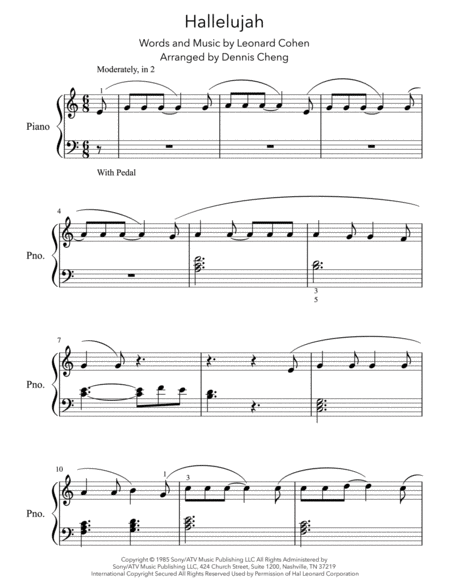 Free Sheet Music Hallelujah Pentatonix Version Easy Beginner Piano Sheet Music