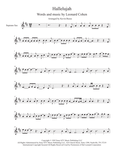 Free Sheet Music Hallelujah Soprano Sax