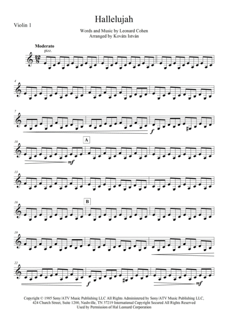 Hallelujah String Quartet Cover Sheet Music