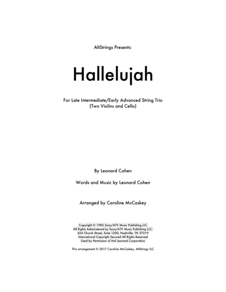 Free Sheet Music Hallelujah String Trio Two Violins And Cello