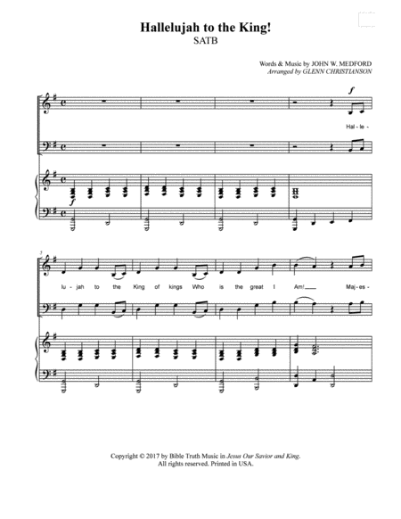 Hallelujah To The King Sheet Music