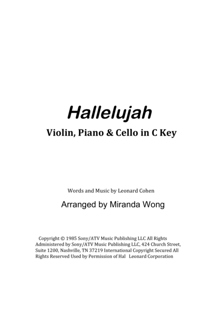 Hallelujah Violin Piano And Cello In C Key With Chords Sheet Music