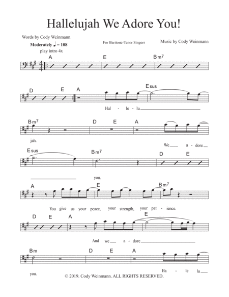 Free Sheet Music Hallelujah We Adore You For Baritone Tenor Voice Lead Sheet