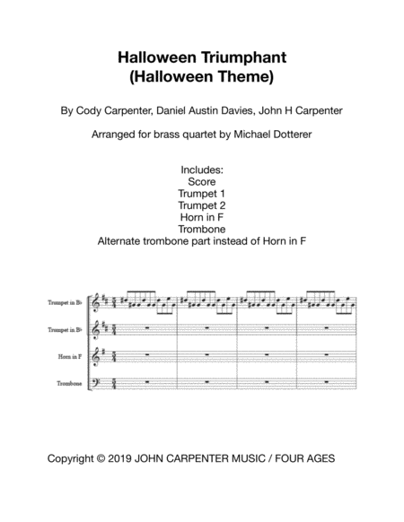 Halloween Theme Halloween Triumphant For Brass Quartet Sheet Music
