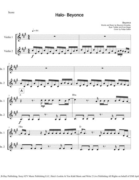 Halo Beyonce 2 Violin Duet Sheet Music