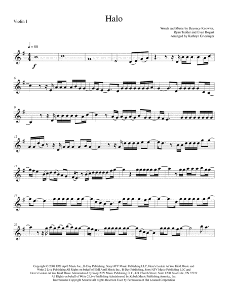 Halo Beyonce String Quartet Sheet Music