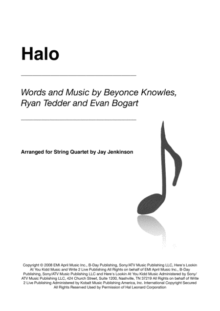 Free Sheet Music Halo For String Quartet